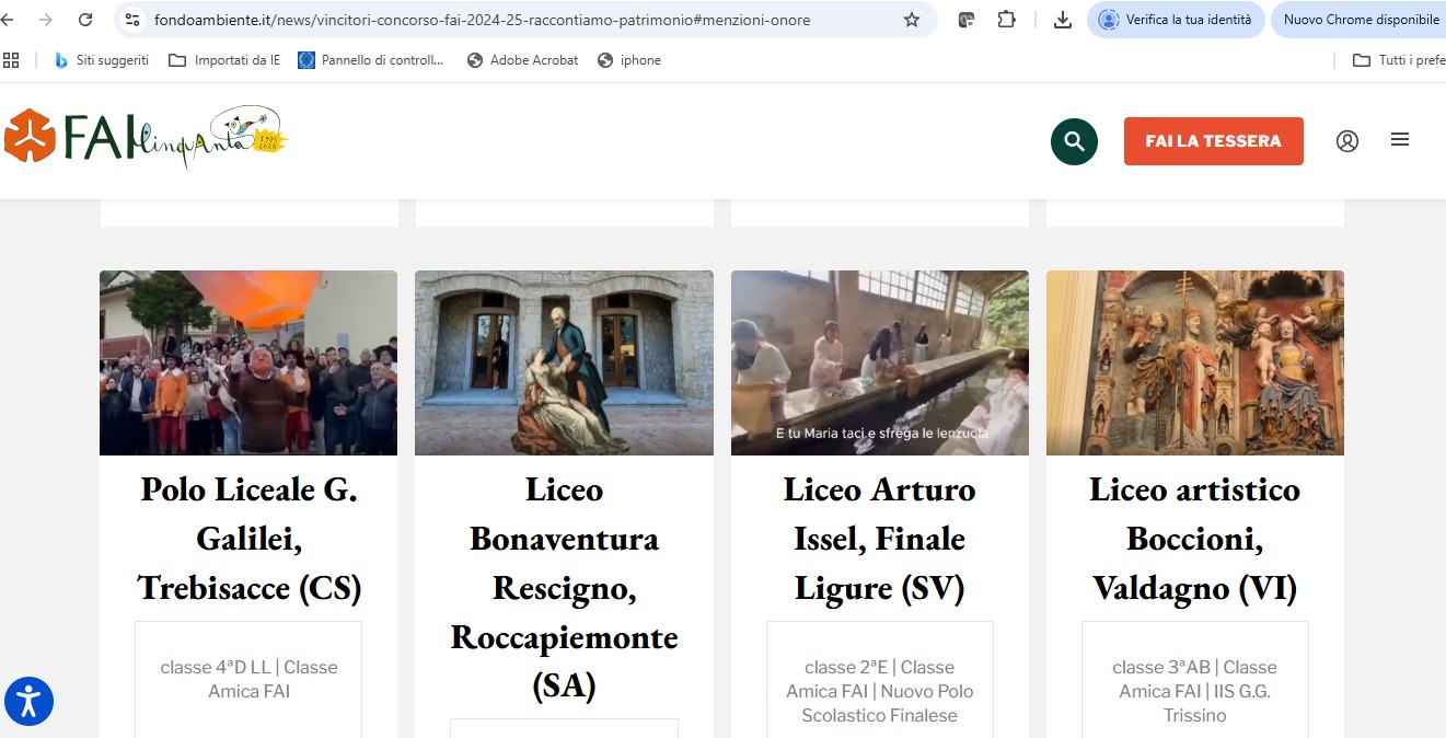 La pubblicazione del progetto vincitore sul sito del FAI